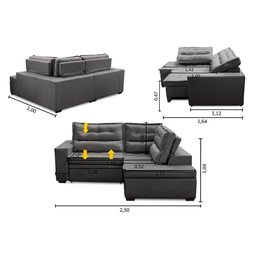 Sofá de Canto Retrátil e Reclinável com Molas 2,50x2,00 Esq Virginia Suede Cinza Adonai - 2