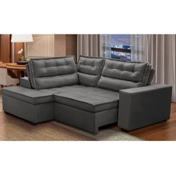 Sofá de Canto Retrátil e Reclinável com Molas 2,50x2,00 Esq Virginia Suede Cinza Adonai - 1