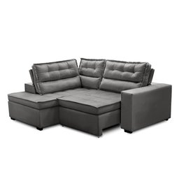 Sofá de Canto Retrátil e Reclinável com Molas 2,50x2,00 Esq Virginia Suede Cinza Adonai - 4