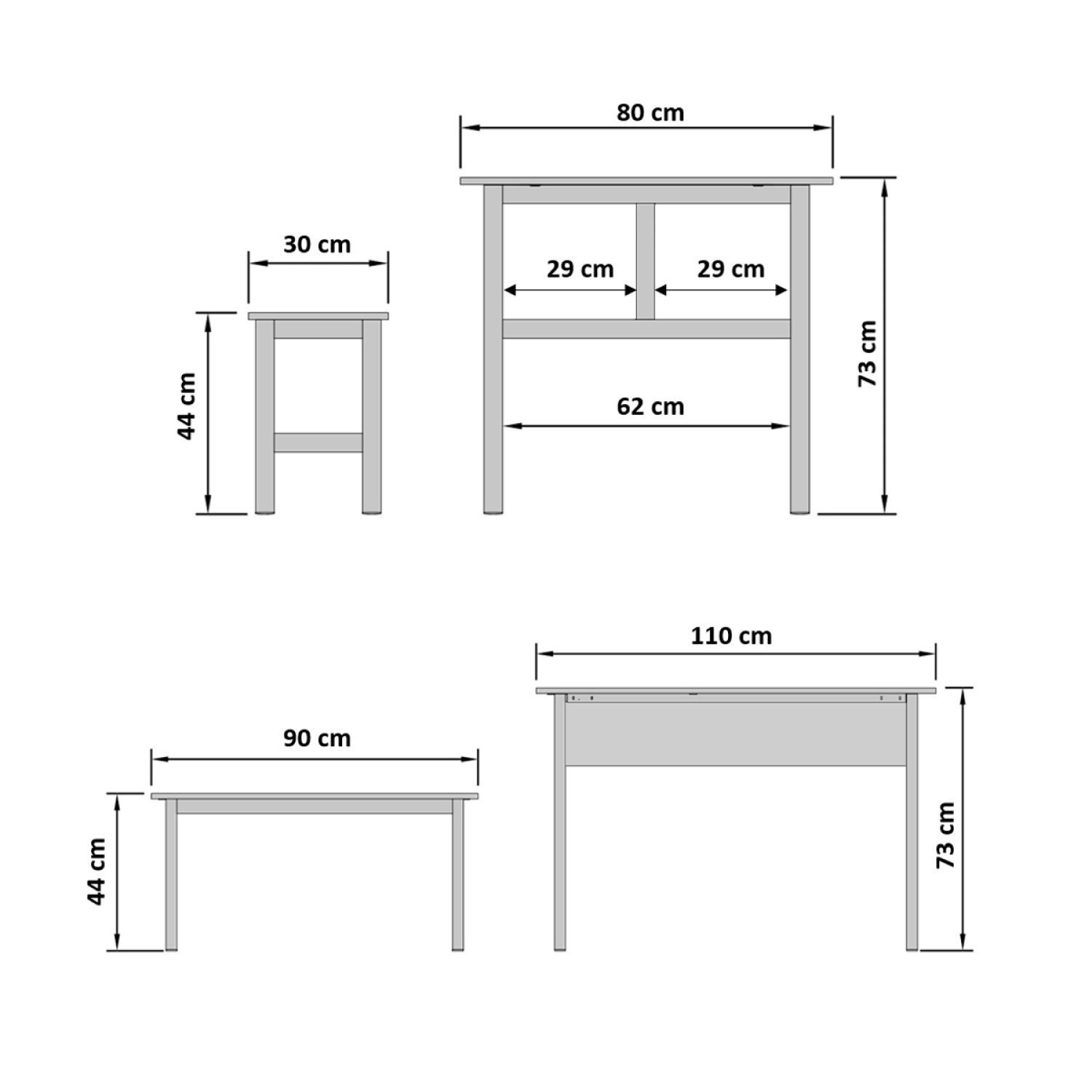 Mesa Refeitório 4 Lugares com 2 Bancos Metal Wood Design - 3