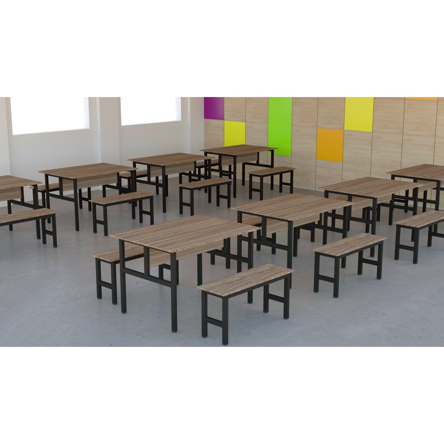 Mesa Refeitório 4 Lugares com 2 Bancos Metal Wood Design - 2