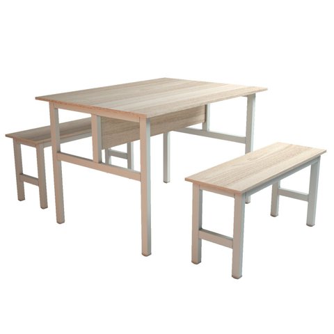 Mesa Refeitório 4 Lugares com 2 Bancos Metal Wood Design