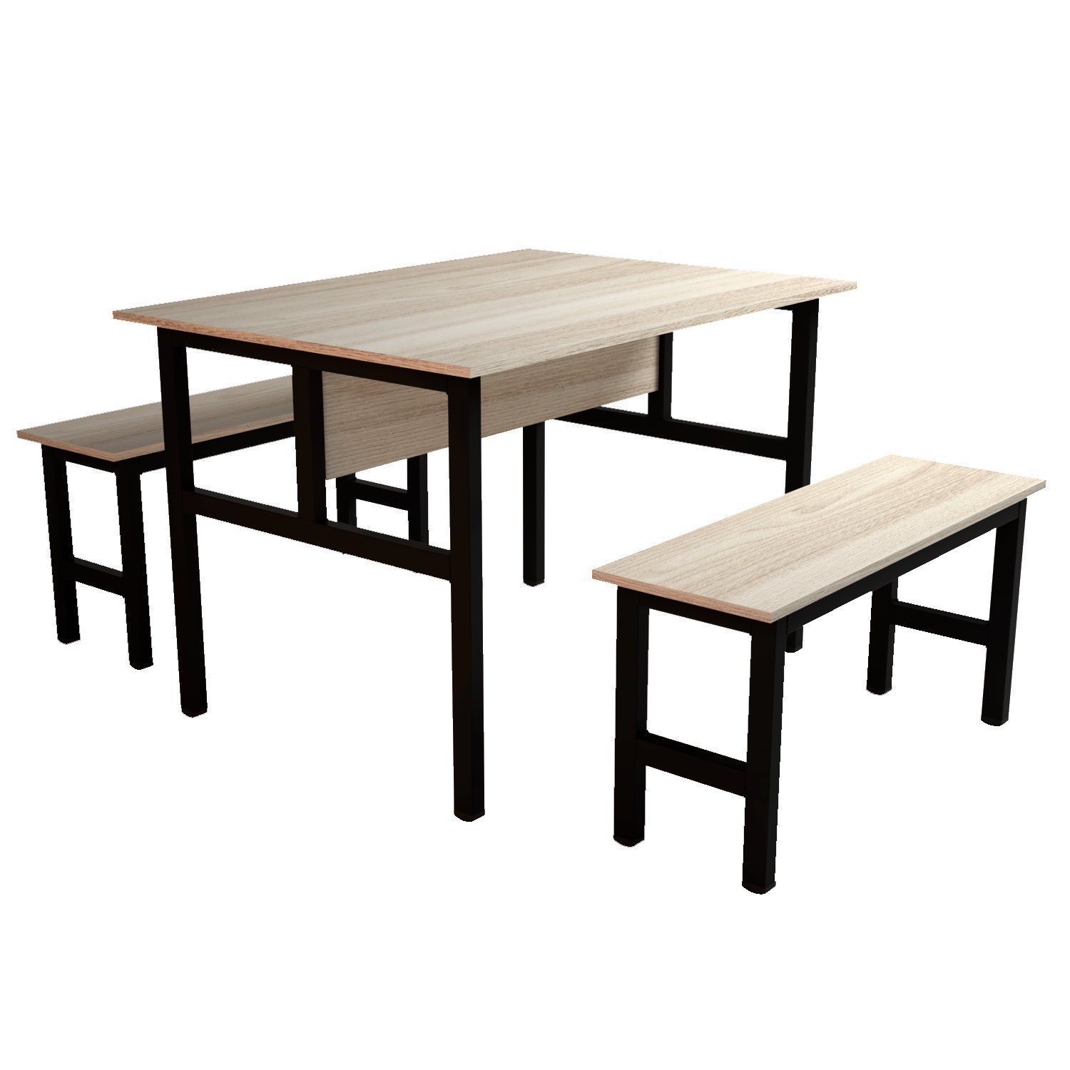 Mesa Refeitório 4 Lugares com 2 Bancos Metal Wood Design - 1
