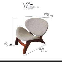 Kit 2 Poltronas Decorativa Estofada Para Sala Pérola 76 Cm Pés Madeira Linho Rústico Cinza L62 - RMI - 5