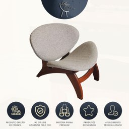Kit 2 Poltronas Decorativa Estofada Para Sala Pérola 76 Cm Pés Madeira Linho Rústico Cinza L62 - RMI - 6