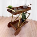 Ver imagem 1 de Carrinho Aparador de Bebidas Adega Bar com Rodas Multiuso Auxiliar Estilo Rustico Dourado - Kgn Deco