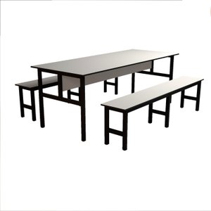 Mesa Refeitório 8 Lugares com 2 Bancos Metal Wood Design