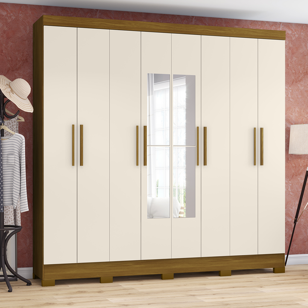 Roupeiro 8 Portas 04 Gavetas Com Espelho B51 Nature / Off White