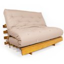 Ver imagem 1 de Sofá Cama Casal Futon Tokio Bege Sarja Impermeável Madeira Maciça Grapia Cor Natural
