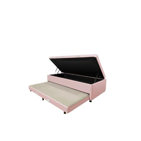 Cama Box Baú Solteiro com Auxiliar Conjugada | (188x88x42) - Corino Rosa