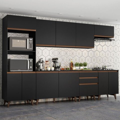 Armário de Cozinha Completa 320cm Preto Reims Madesa 02