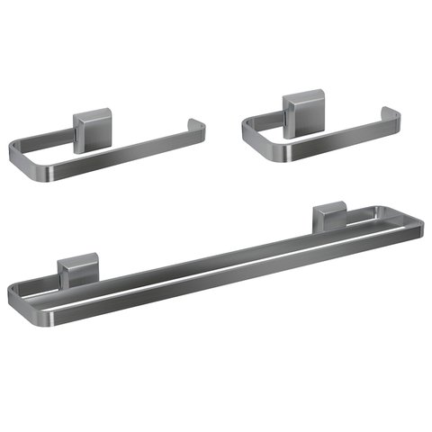 Kit Acessórios para Banheiros 3 Peças Prata Lavabo Toalheiro Banho Duplo