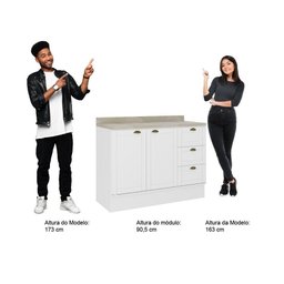 Balcão Milla Mdf 2 Portas 3 Gavetas Branco 120cm Carraro - 4