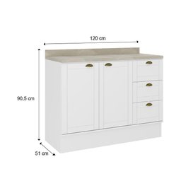Balcão Milla Mdf 2 Portas 3 Gavetas Branco 120cm Carraro - 7