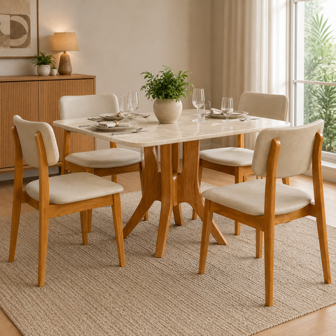 Kit 4 Cadeira de Jantar Madeira Maciça Manuela Estofada Premium Ergonomica Confortável Di Franco