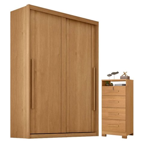 Guarda Roupa Solteiro Splendido 2 Portas com Cômoda Primordial Max Cinamomo Fosco-Zanzini