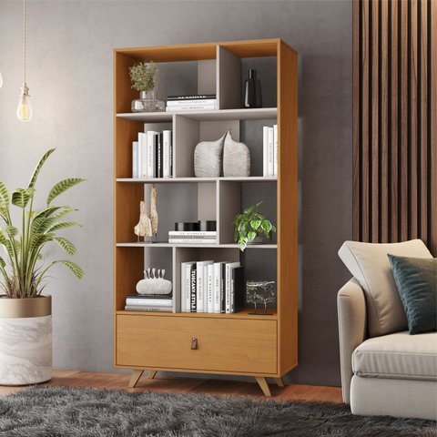 Livreiro Office 1 Gaveta Giga Amarelo/Cinamomo/Off White