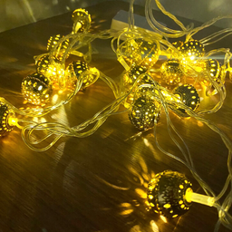 Cordão de Lampadas de Natal Bolinhas Douradas com Luz de Led Cor:dourado - 5