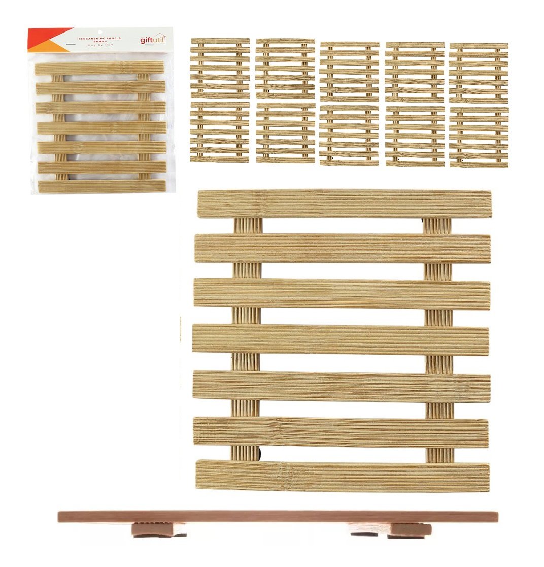 Kit 10 Descanso para Panela Quadrado em Bambu Pratico - 1