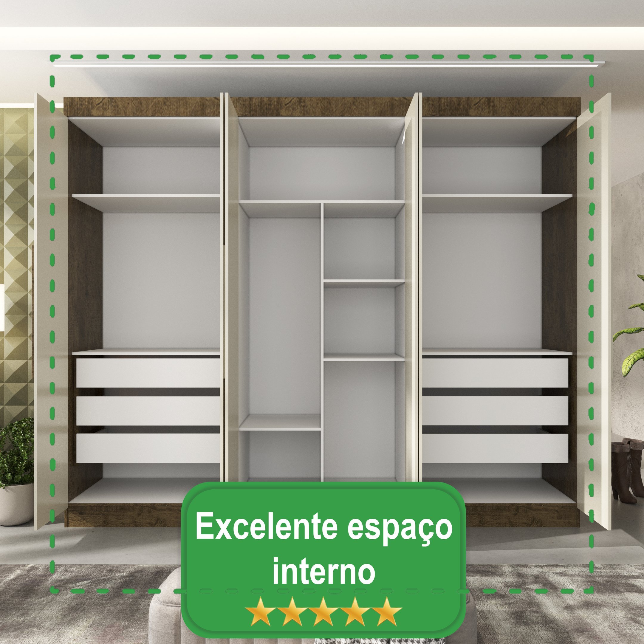 Guarda Roupa Casal 6 Portas 6 Gavetas 100% MDF Fênix Sallêto Móveis - 2