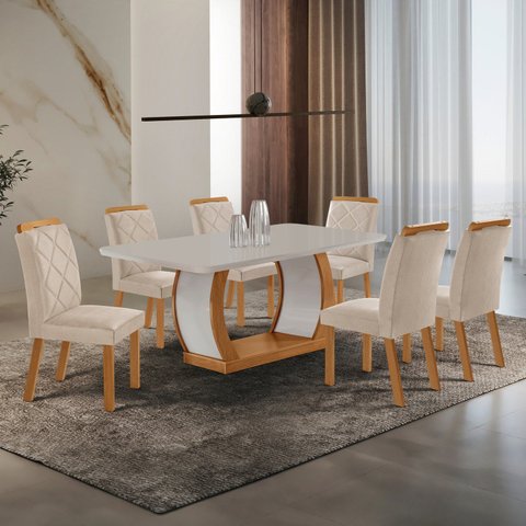 Conjunto de Mesa de Jantar Kate 180 Tp MDF Canto Copo 6 Cadeiras Irlanda