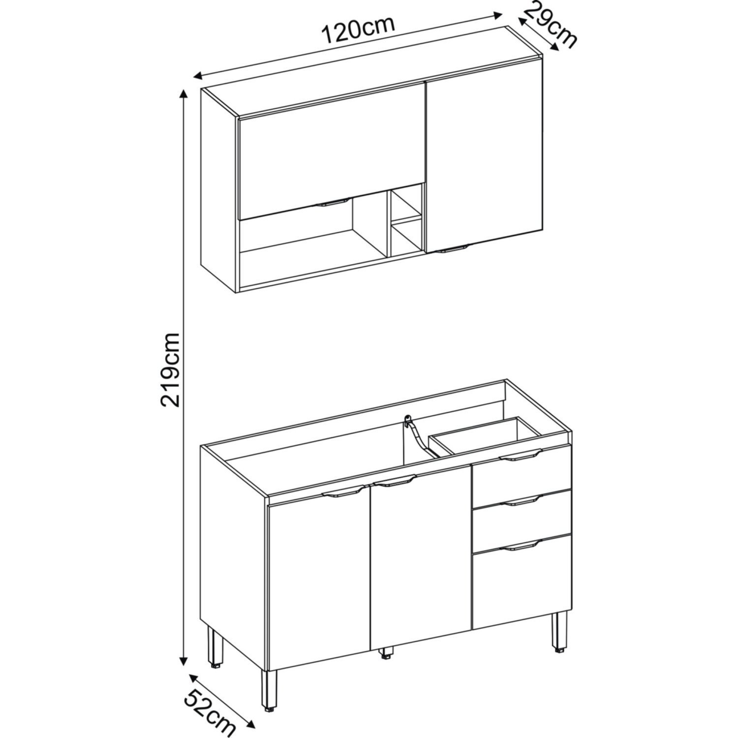 Cozinha Compacta 2 Peças 5 Portas 2 Gavetas Firenze  - 4