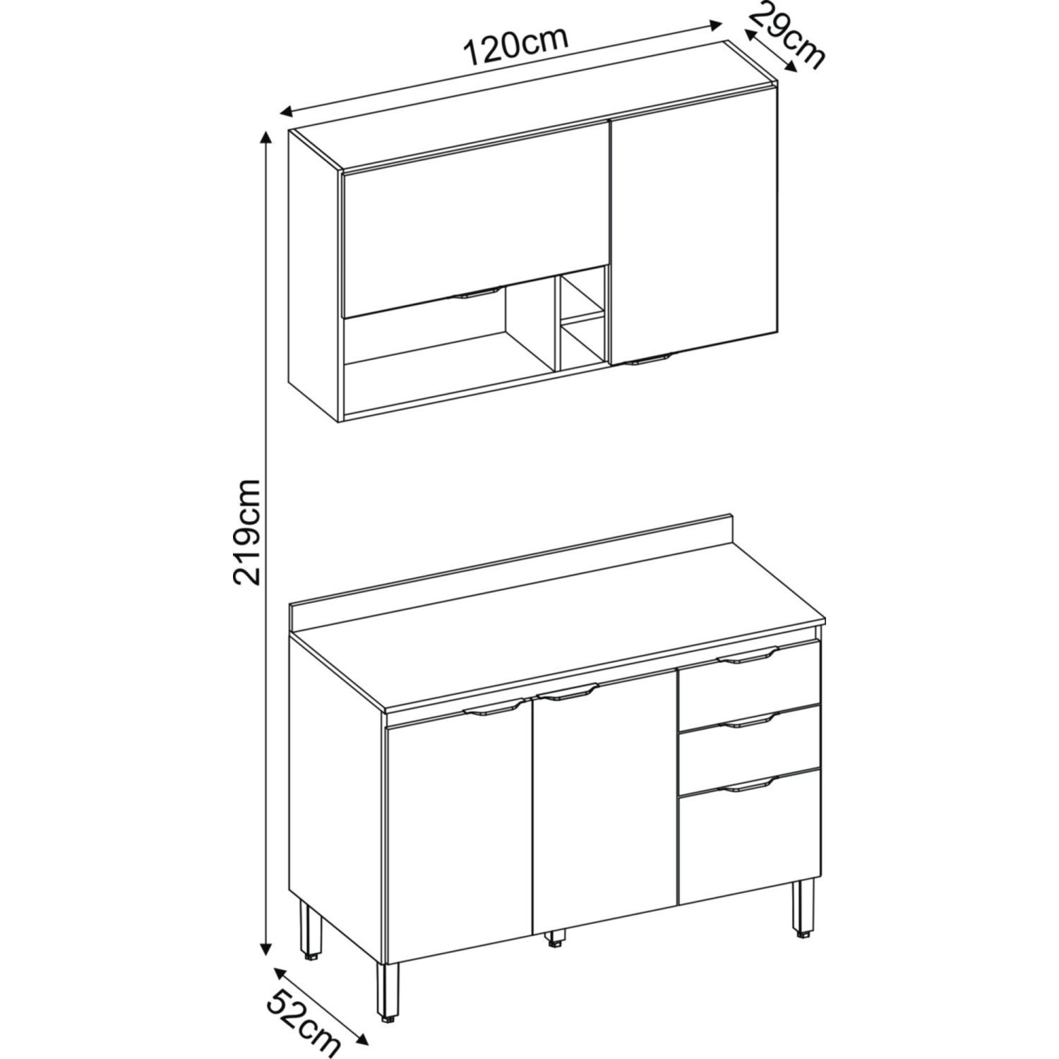 Cozinha Compacta 2 Peças 5 Portas 2 Gavetas Firenze Demóbile - 5