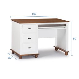 Escrivaninha 3 Gavetas Suporte para Teclado 50605 Linz Moveis - Laca Branca/imbuia Glazer - 3