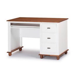 Escrivaninha 3 Gavetas Suporte para Teclado 50605 Linz Moveis - Laca Branca/imbuia Glazer - 1