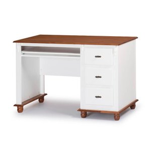 Escrivaninha 3 Gavetas Suporte para Teclado 50605 Linz Moveis - Laca Branca/imbuia Glazer