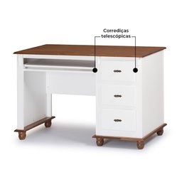 Escrivaninha 3 Gavetas Suporte para Teclado 50605 Linz Moveis - Laca Branca/imbuia Glazer - 3
