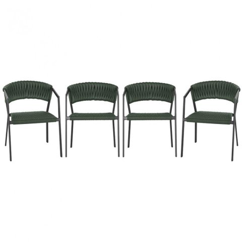 4 Cadeiras Tricô Náutico e Alumínio Proteção Uv Varanda Verde