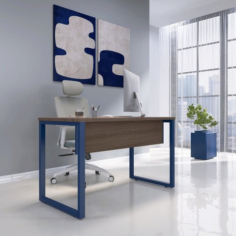 Escrivaninha Mesa Escritório X 150cm Industrial Walnut e Azul Delrei Marrom