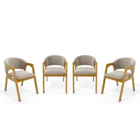 Kit com 4 Cadeiras Agatha Madeira Maciça Estofada para Mesa de Jantar Veludo Bege 102