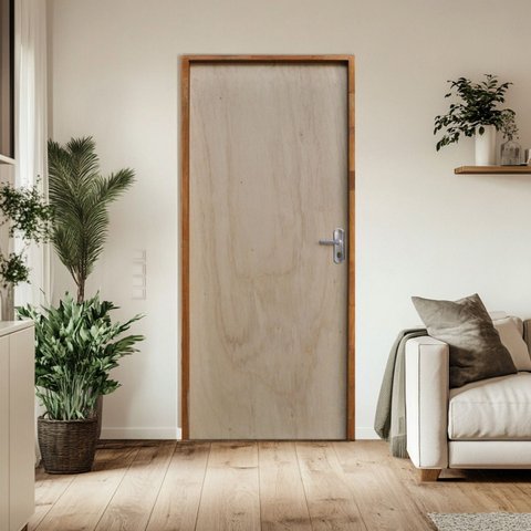 Kit Porta de Madeira 210x92cm Batente 14cm Fechadura Alavanca Rodam Abertura Esquerda