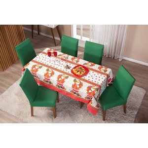 Toalha de Mesa Natal 6 Lugares 2,20 X 1,40 Decoração Festas de Fim de Ano Oxford:papai Noel