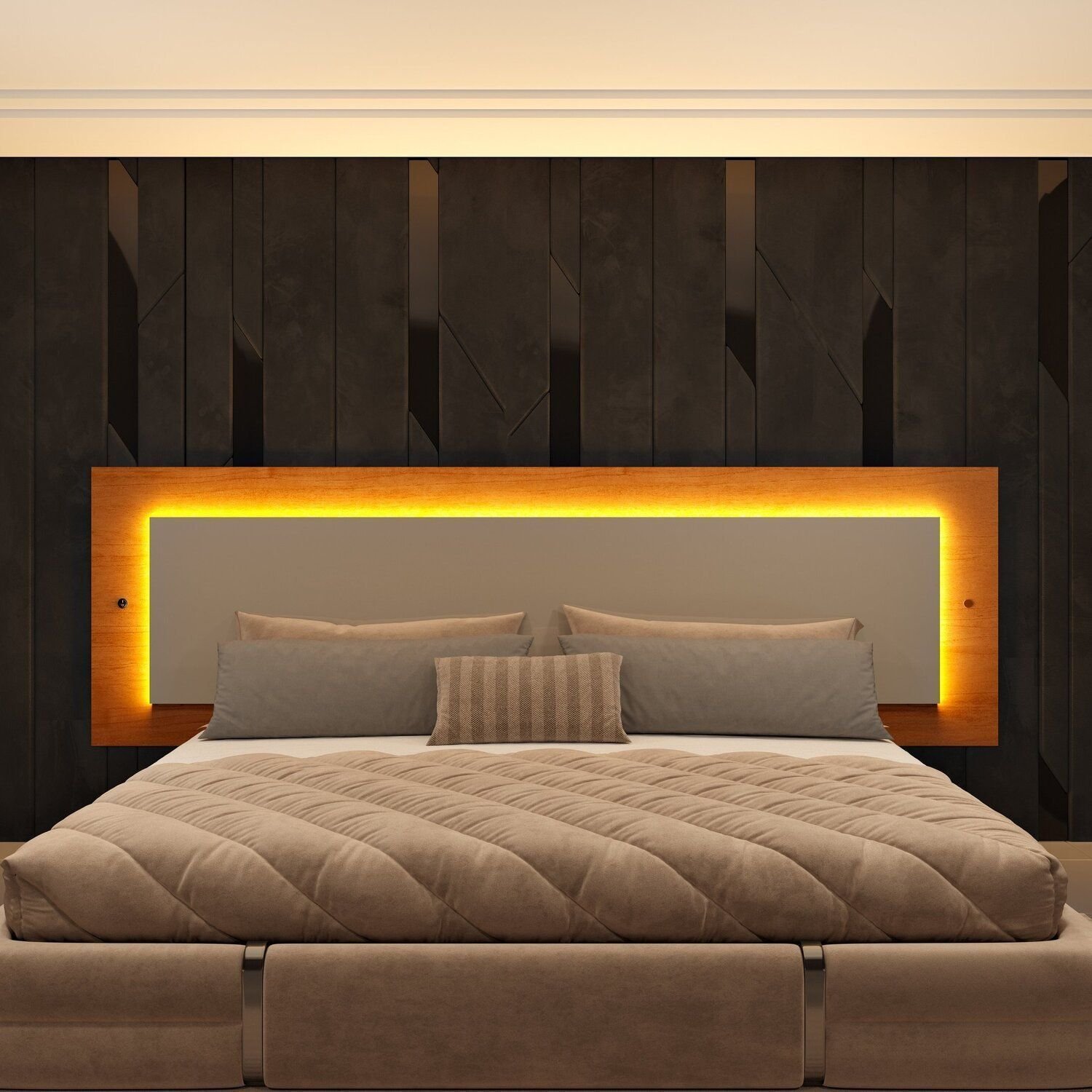 Cabeceira Box Casal/Queen com LED Orgânica Luna 100% MDF 268cm x