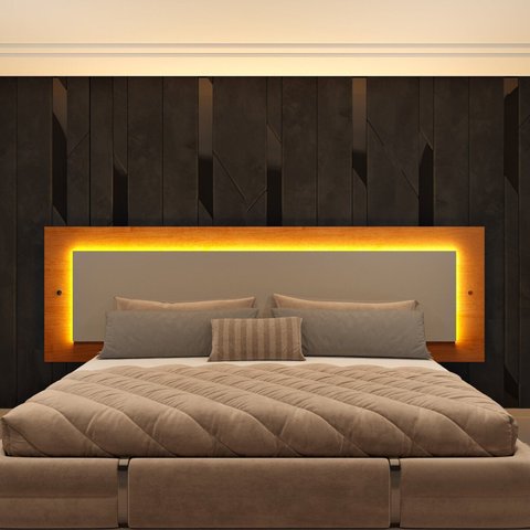 Cabeceira Box Casal/Queen com LED Orgânica Luna 100% MDF 268cm x 72cm Yescasa