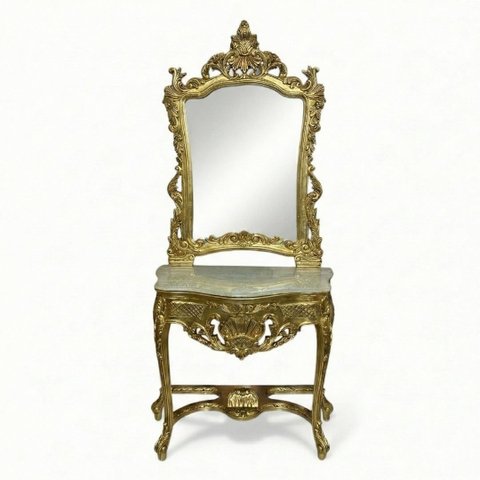 Aparador Clássico Dourado com Tampo em Mármore 223x106x52cm