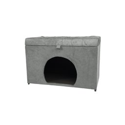 Puff Pet Baú Estofado para Cachorro e Gato - Cinza - 1