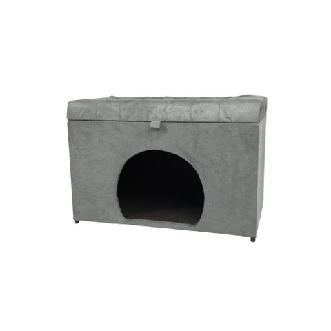 Puff Pet Baú Estofado para Cachorro e Gato - Cinza