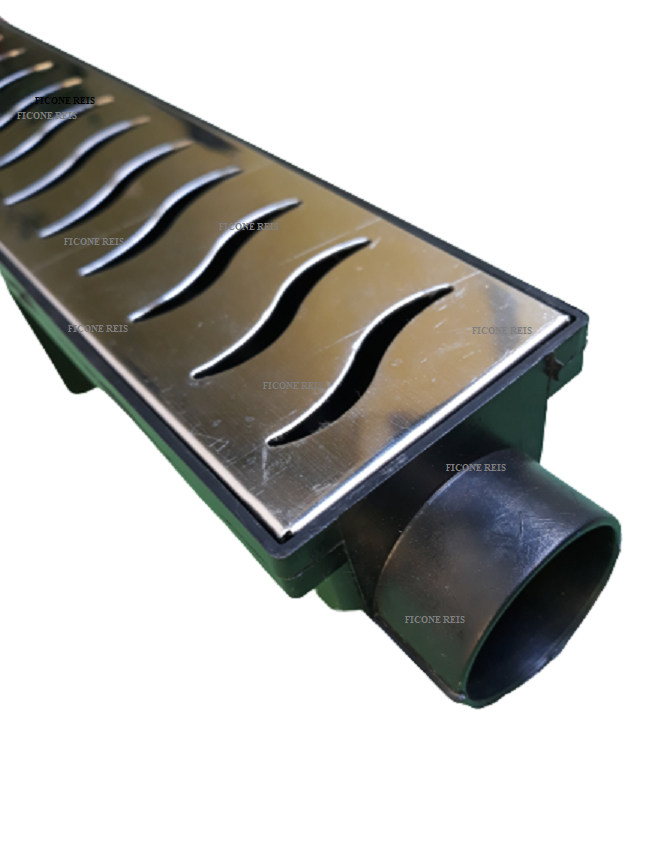 Ralo Linear 6x50 modelo Grelha Inox Polida Coletor Preto- Ficone Reis - 1