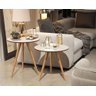 Conjunto Mesa Lateral E Apoio Redondo Pés Palito - Off / Freijó - 3