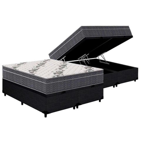 Cama Box Baú Queen: Colchão Anatômico Ortobom D33 / EP Airtech 100 + Base CRC Courano Black(