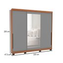 Ver imagem 4 de Guarda-roupa Casal Madrid 3 Portas 4 Gavetas com Espelho Cinza/freijó - Politorno