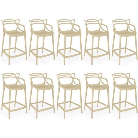 Kit 10 Banquetas Média Allegra 66cm Design Cozinha/bancada - Nude