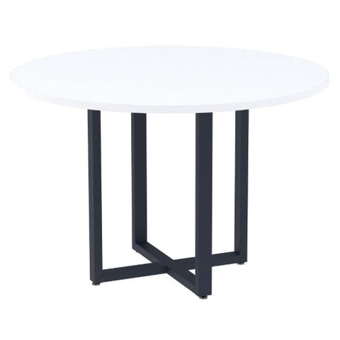 Mesa de Reunião Redonda P25 Pandin 110 Cm (largura) Tampo Mdp Branco Pé Aço Tubular Azul Del Rey