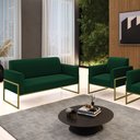 Ver imagem 2 de Namoradeira e Poltrona Industrial Alta Dourado Marisa Bouclê Verde D03 - D’Rossi