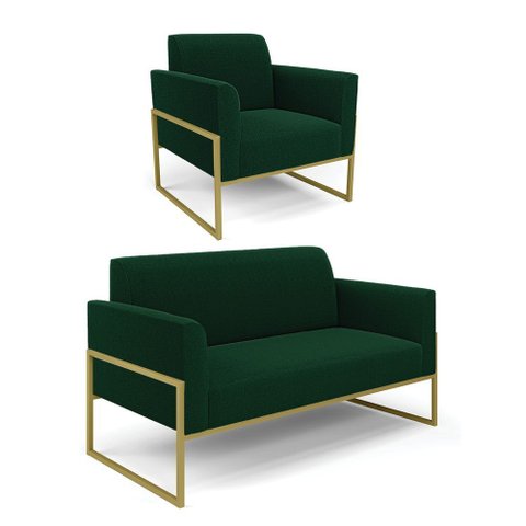 Namoradeira e Poltrona Industrial Alta Dourado Marisa Bouclê Verde D03 - D’Rossi
