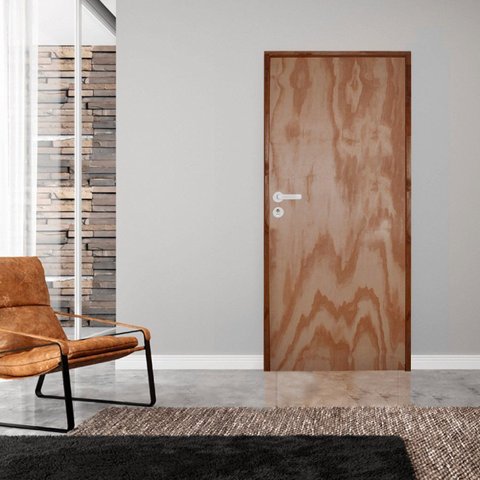 Kit Porta de Madeira 210x62cm Batente 11cm Fechadura Stilo Rodam Abertura Esquerda Marrom/Imbuia